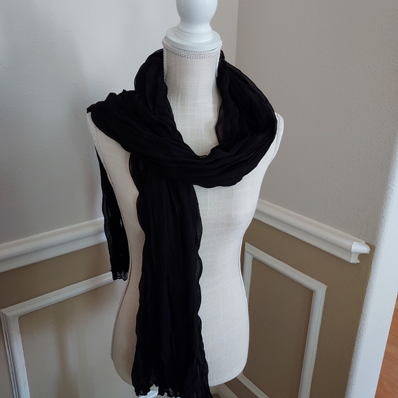 PASHMINA EXTRA WIDE SHEER BLACK CREPE WRAP 72" LONG AND 30" WIDE - Picture 2 of 3